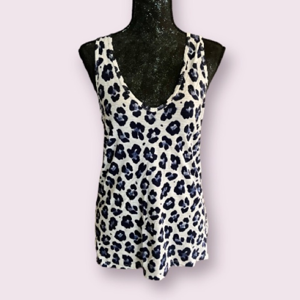 J. Crew White and Blue Leopard Print Racerback Tank